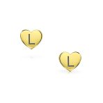 Initial A-Z Real 14K Gold Mini Solid Heart Stud Earrings - Image 40