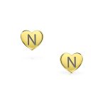 Initial A-Z Real 14K Gold Mini Solid Heart Stud Earrings - Image 42