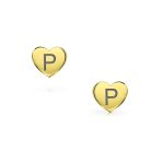 Initial A-Z Real 14K Gold Mini Solid Heart Stud Earrings - Image 44