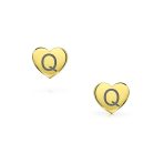 Initial A-Z Real 14K Gold Mini Solid Heart Stud Earrings - Image 45