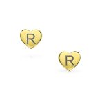 Initial A-Z Real 14K Gold Mini Solid Heart Stud Earrings - Image 46