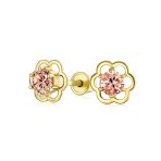 Tiny Cubic Zirconia Clear CZ Center Open Flower Stud Earrings 14K Gold Screw-back - Image 2