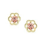 Tiny Cubic Zirconia Clear CZ Center Open Flower Stud Earrings 14K Gold Screw-back - Image 4