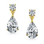 Bridal CZ Dangle Chandelier Earrings 14K Gold Plated Silver - Image 5