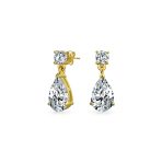 Bridal CZ Dangle Chandelier Earrings 14K Gold Plated Silver - Image 3