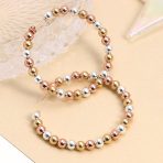 Tri Color Bead Hoop Huggie Earrings 18K Gold Plated 2.2 Inch Latch Back Closure - Image 5