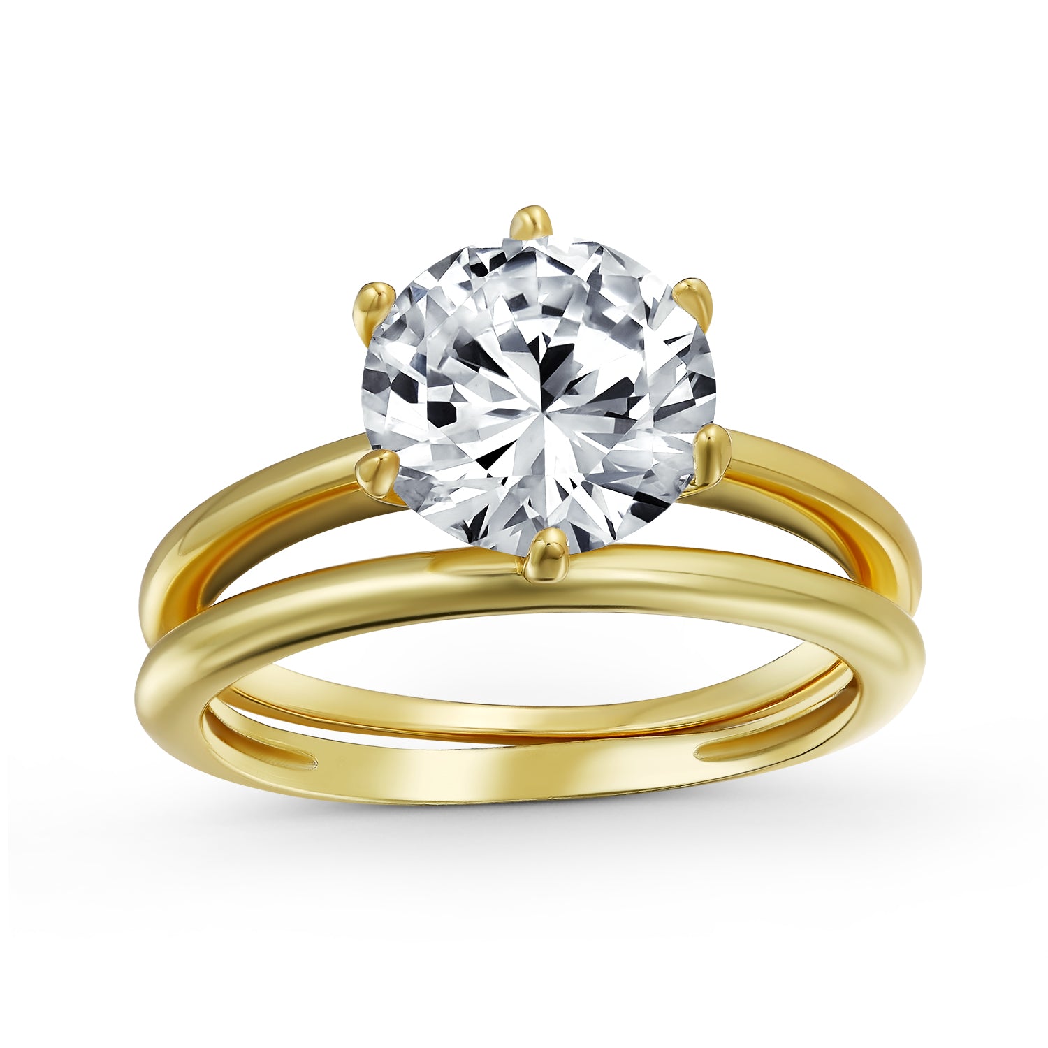 gold-engagement-ring-cz-14k_dt-lr0347gst_1 Traditional CZ Cubic Zirconia 3CT Solitaire 6 Prong Engagement Ring Set & Band .925 Sterling Silver - Image 1