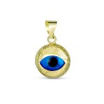 Turkish Spiritual Round 3D 14K Gold Evil Eye Necklace Pendant Charm