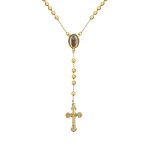 18K Gold Plated Rosary Beads Necklace Crucifix Virgin Mary