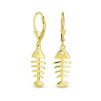 Nautical Fishbone Dangle Earrings Sterling Silver Leverback - Image 2