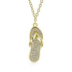 Tropical Nautical CZ Flip Flop Sandal Pendant Necklace 14K Gold Plated Silver