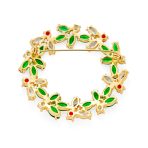 Colorful Marquise CZ Wreath Brooche Pin 14K Gold Plated for Christmas Holiday - Image 2