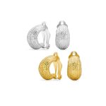 Set of 2 Ribbed Stripe Half Hoop Clip-On Earrings NonPierced