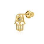 Judaic 14K Gold Hamsa Star of David CZ Accent Cartilage Ear Stud Earring 1PC