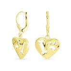 I Love My Dog Paw Print Dangle Heart Shape Earrings Animal Lover .925 Sterling Silver Lever back - Image 2