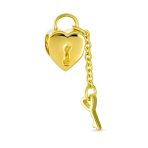 Heart Shape Lock & Key Charm Bead Gold Plated .925 Sterling Silver For Bracelet