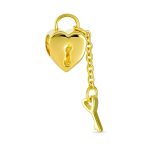 Heart Shape Lock & Key Charm Bead Gold Plated .925 Sterling Silver For Bracelet