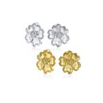 Set of 2 Heart Petals Flower CZ Clip-On Earrings Gold Plated