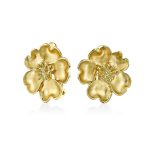 Heart Petals Flower Clip On Earrings Non Pierced Ears Matte Gold Plated