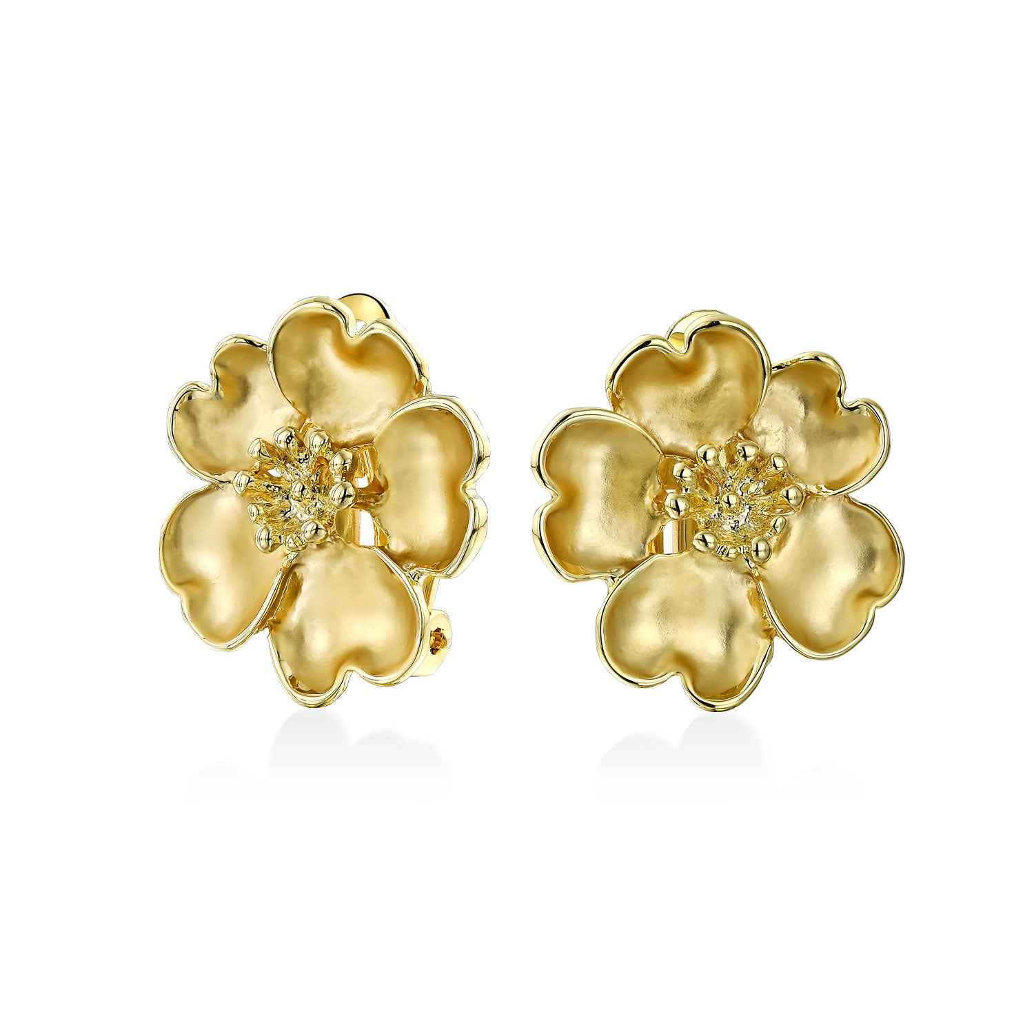 gold-heart-petal-flower-earrings_ag-se5607gg-az_1 Heart Petals Flower Clip On Earrings Non Pierced Ears Matte Gold Plated - Image 1