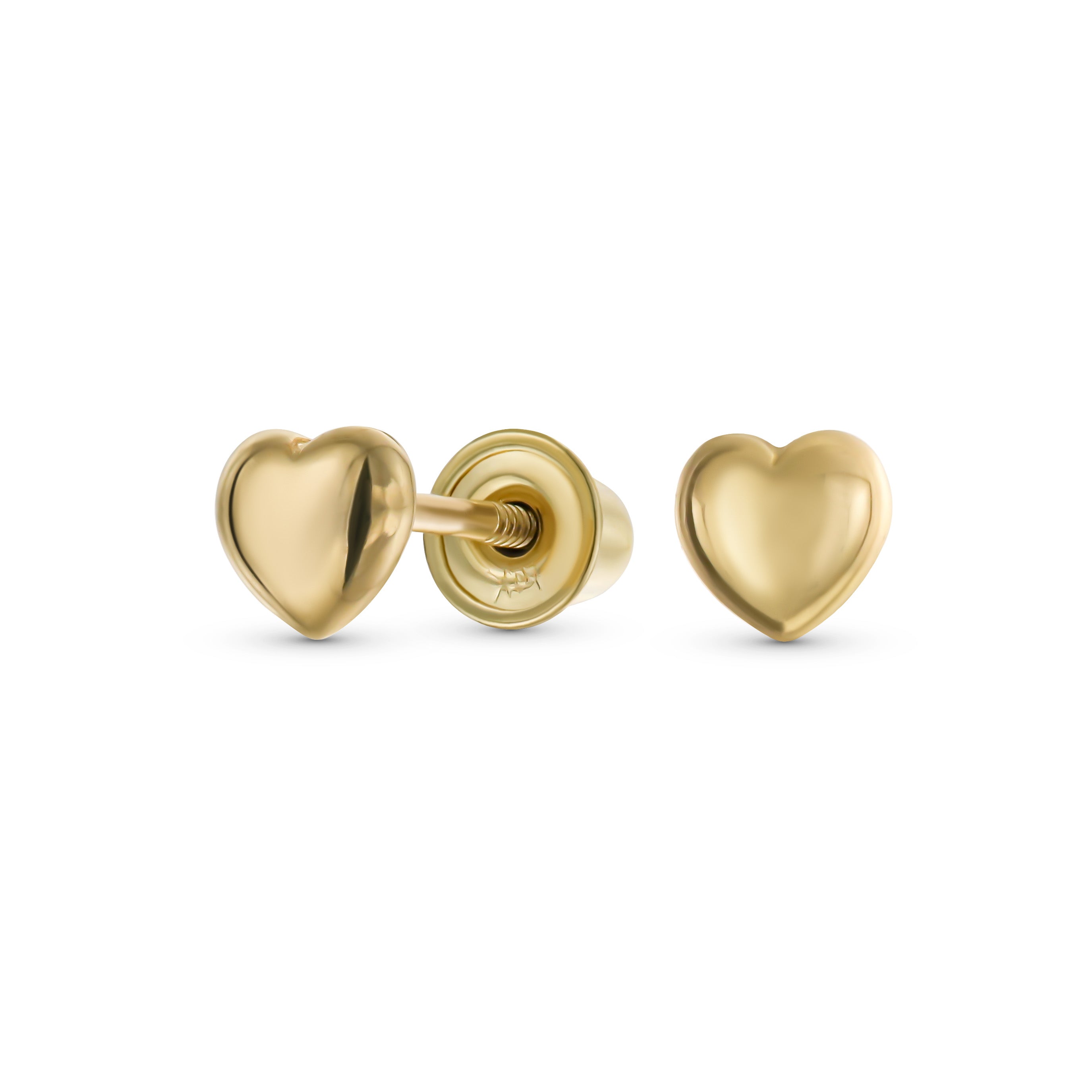 gold-heart-stud-earrings-bs-14kep800-h_front Minimalist 14K Gold Puff Heart Stud Earrings with Secure Screw Back, 5MM - Image 1