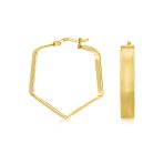 Geometric Flat Hexagon Hoop Huggie Earrings Gold Plated Sterling Silver 1.25"