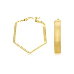 Geometric Flat Hexagon Hoop Huggie Earrings Gold Plated Sterling Silver 1.25"