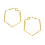 Geometric Flat Hexagon Hoop Huggie Earrings Gold Plated Sterling Silver 1.25" - Image 3