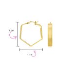 Geometric Flat Hexagon Hoop Huggie Earrings Gold Plated Sterling Silver 1.25" - Image 7