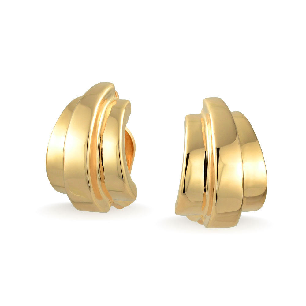 gold-hoop-clip-on-earrings_ag-se-3204-gl_1 Geometric Shrimp Half Hoop Clip On Earrings For Non Pierced Ears Polished Yellow Gold Plated - Image 1