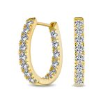 Classic Bridal Oval CZ Hoop Earrings Black Rose Gold Sterling Silver .60 Inch - Image 2