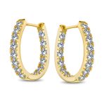 Classic Bridal Oval CZ Hoop Earrings Black Rose Gold Sterling Silver .60 Inch - Image 4