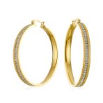 Channel Set CZ Statement Hoop Earrings Stardust Finish Plated Stainless Steel