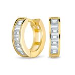 Aquamarine Blue Cubic Zirconia Baguette Cut CZ Huggie Mini Hoop Earrings .925 Sterling Silver - Image 3