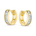 Aquamarine Blue Cubic Zirconia Baguette Cut CZ Huggie Mini Hoop Earrings .925 Sterling Silver - Image 7