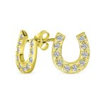 Western Lucky Equestrian Horseshoe CZ Stud Earrings Gold - Image 2