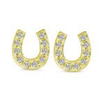 Western Lucky Equestrian Horseshoe CZ Stud Earrings Gold - Image 4