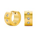 Wide CZ Accent Huggies Mini Hoop Earrings Stainless Steel Hinge Closure