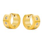 Wide CZ Accent Huggies Mini Hoop Earrings Stainless Steel Hinge Closure - Image 2