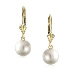 Real 14K Yellow Gold Round Freshwater Pearl Drop Ball Dangle Earrings Lever back - Image 2