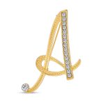 Large Statement ABC Crystal Letters Initial Scarf Lapel Pin Brooch Gold Plated