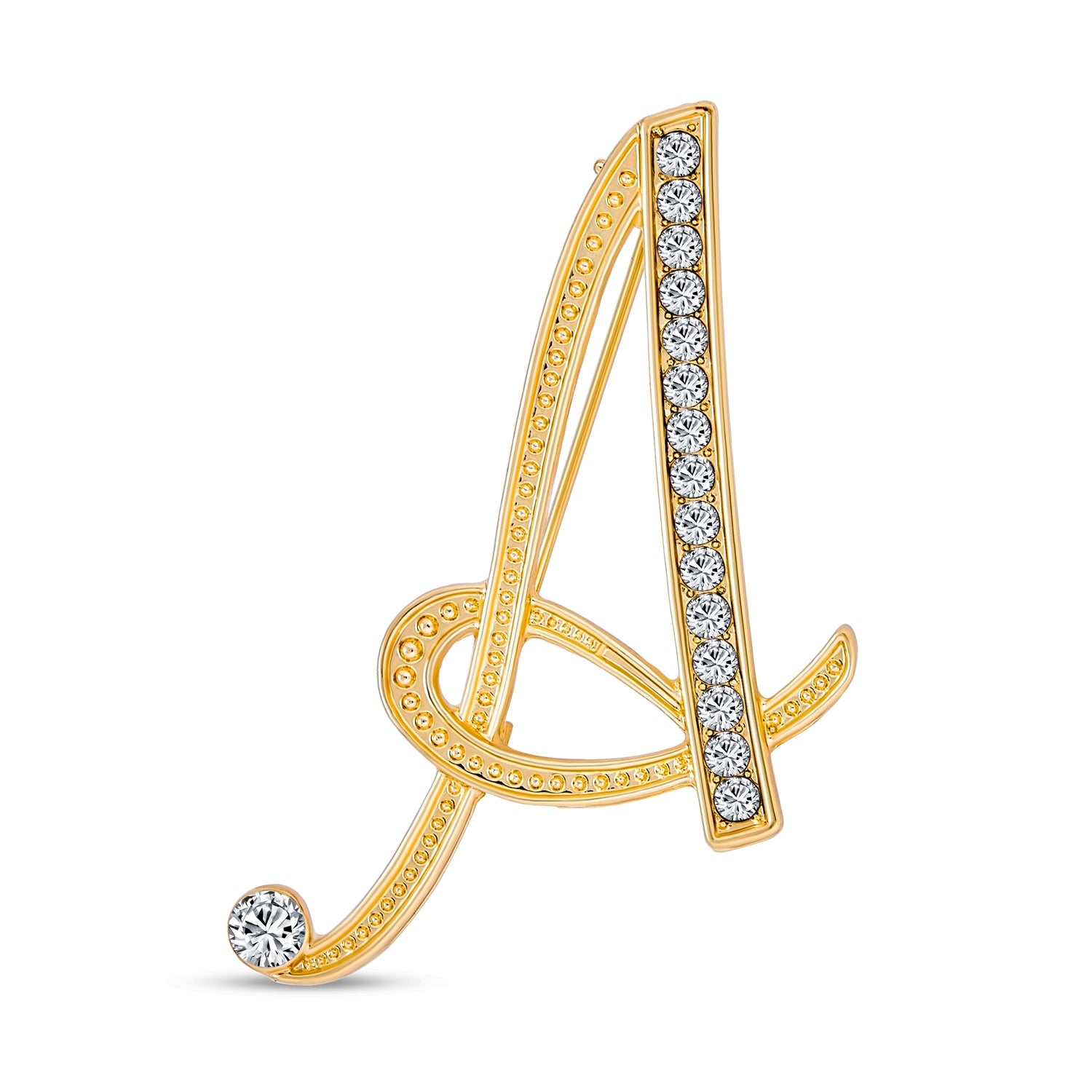 gold-letter-initial-a-pin-cz-faj-bh7770-ag_1_b563504b-f3aa-4b03-9b2c-635b364966a6 Large Statement ABC Crystal Letters Initial Scarf Lapel Pin Brooch Gold Plated - Image 1