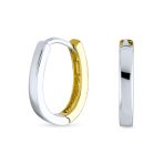 Classic Two Tone Geometric Hoop Huggie Earrings in 14K Gold & Sterling Silver - Image 2