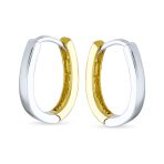 Classic Two Tone Geometric Hoop Huggie Earrings in 14K Gold & Sterling Silver - Image 4