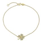 Cubic Zirconia CZ Four Leaf Clover Anklet Ankle Bracelet Gold Plated - Image 2