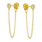 Minimalist 4MM Star CZ Stud Earrings with Delicate Chain in 14K Gold or Silver - Image 4
