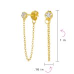 Minimalist 4MM Star CZ Stud Earrings with Delicate Chain in 14K Gold or Silver - Image 8