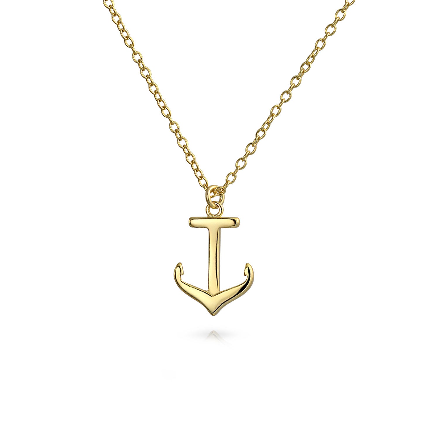 gold-nautical-anchor-pendant-necklace_pfs-15-0919g-az Minimalist Nautical Boat Anchor Pendant Necklace 14K Gold Plated Silver 16" - Image 1