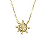 Set of 2 Nautical Ship Wheel & Anchor Pendant Necklace 14K Gold Plated Silver - Image 3