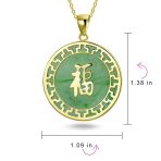 Asian Green Jade Agate Pendant Necklace 14K Gold Plated - Image 7